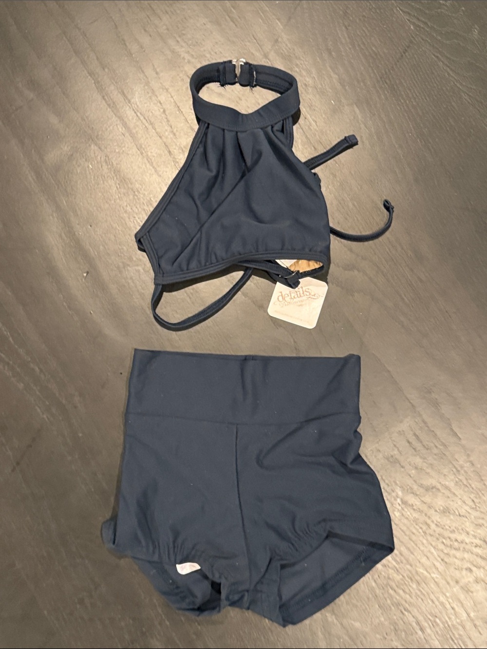 Details Navy Girls' Two-Piece Matching Set - High Neck Top & Shorts